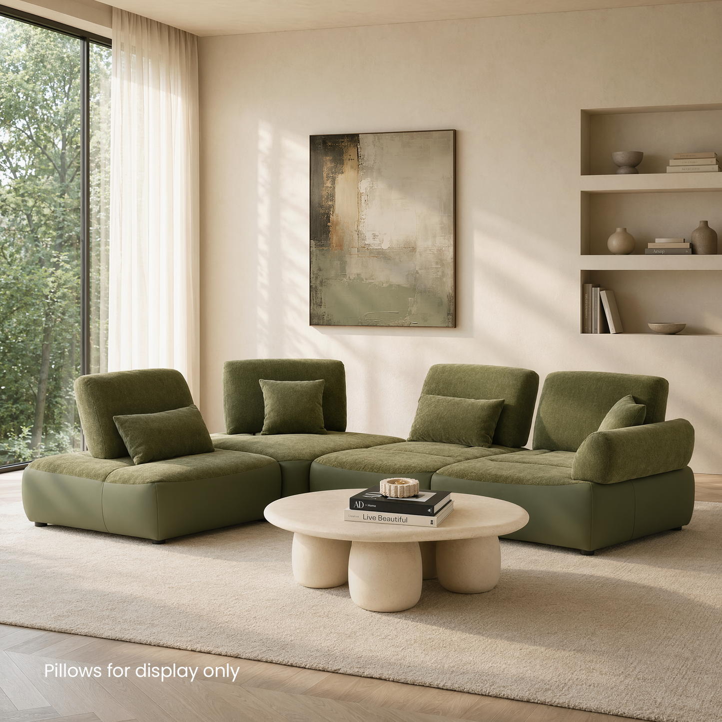 [Pre-Sale] 121" Modern 3-Seater Sectional Sofa with Left Chaise-Olive Green Chenille & Faux Leather Lounge Couch