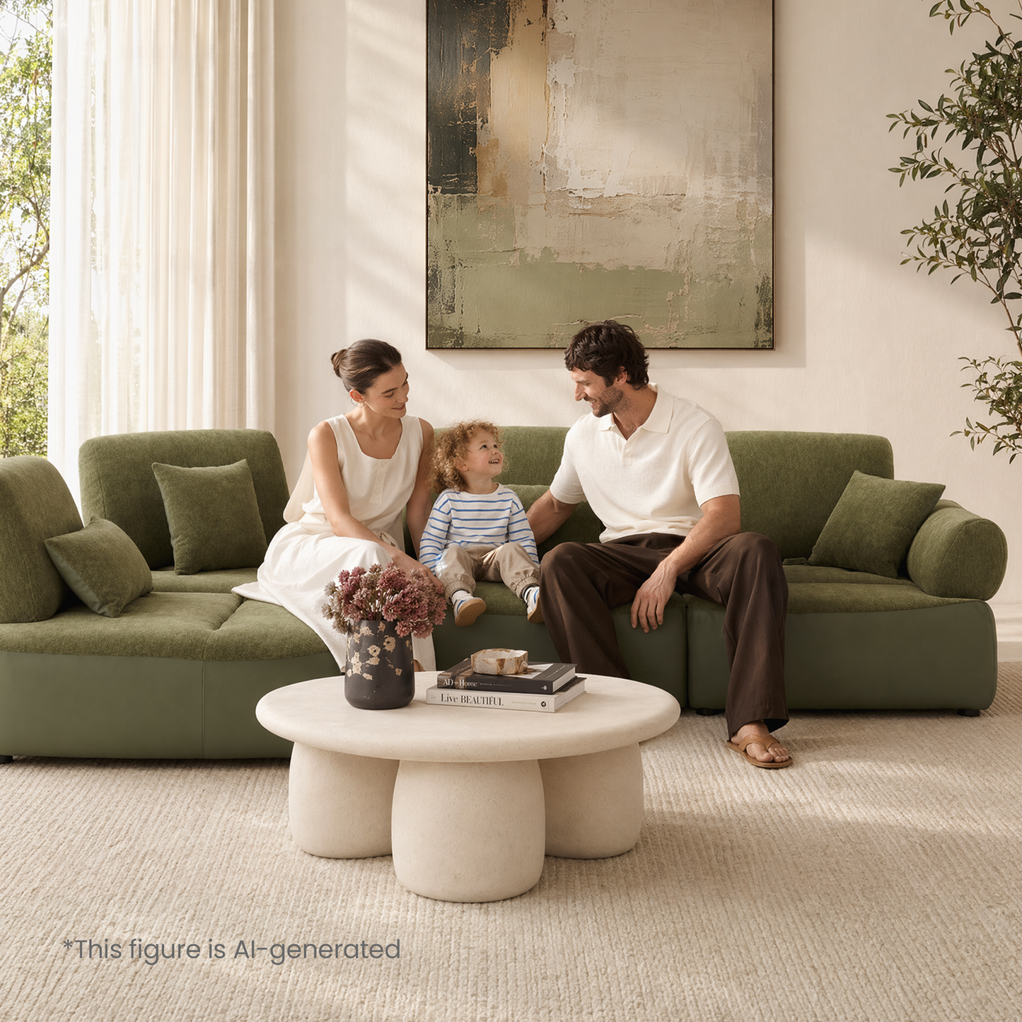 [Pre-Sale] 121" Modern 3-Seater Sectional Sofa with Left Chaise-Olive Green Chenille & Faux Leather Lounge Couch