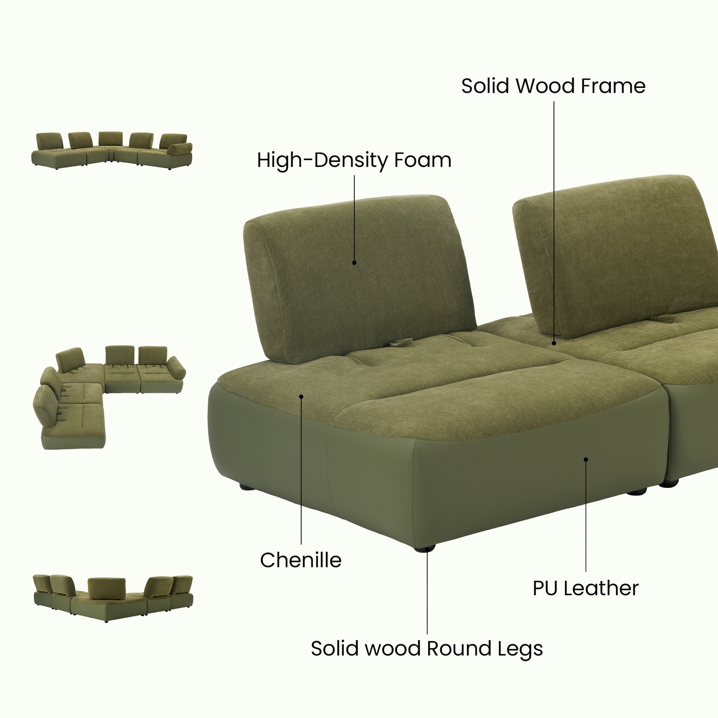 [Pre-Sale] 121" Modern 4-Seater Sectional Sofa with Left Chaise-Olive Green Chenille & Faux Leather Lounge Couch