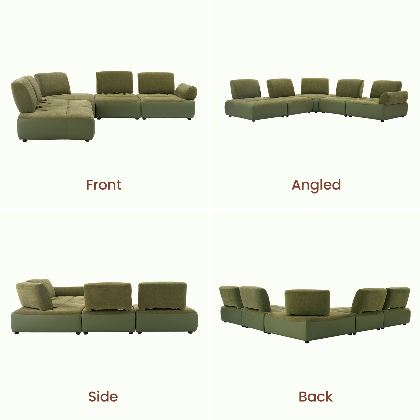 [Pre-Sale] 121" Modern 4-Seater Sectional Sofa with Left Chaise-Olive Green Chenille & Faux Leather Lounge Couch