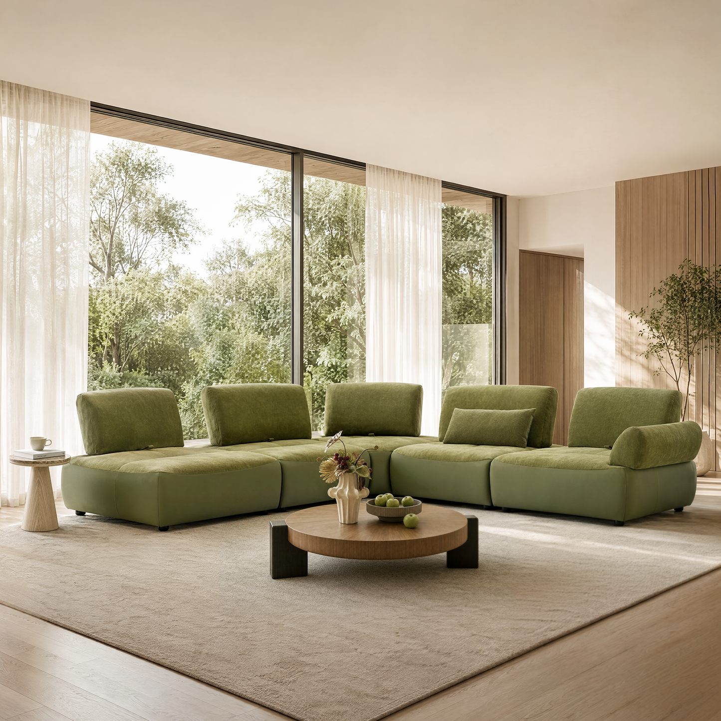 [Pre-Sale] 121" Modern 4-Seater Sectional Sofa with Left Chaise-Olive Green Chenille & Faux Leather Lounge Couch