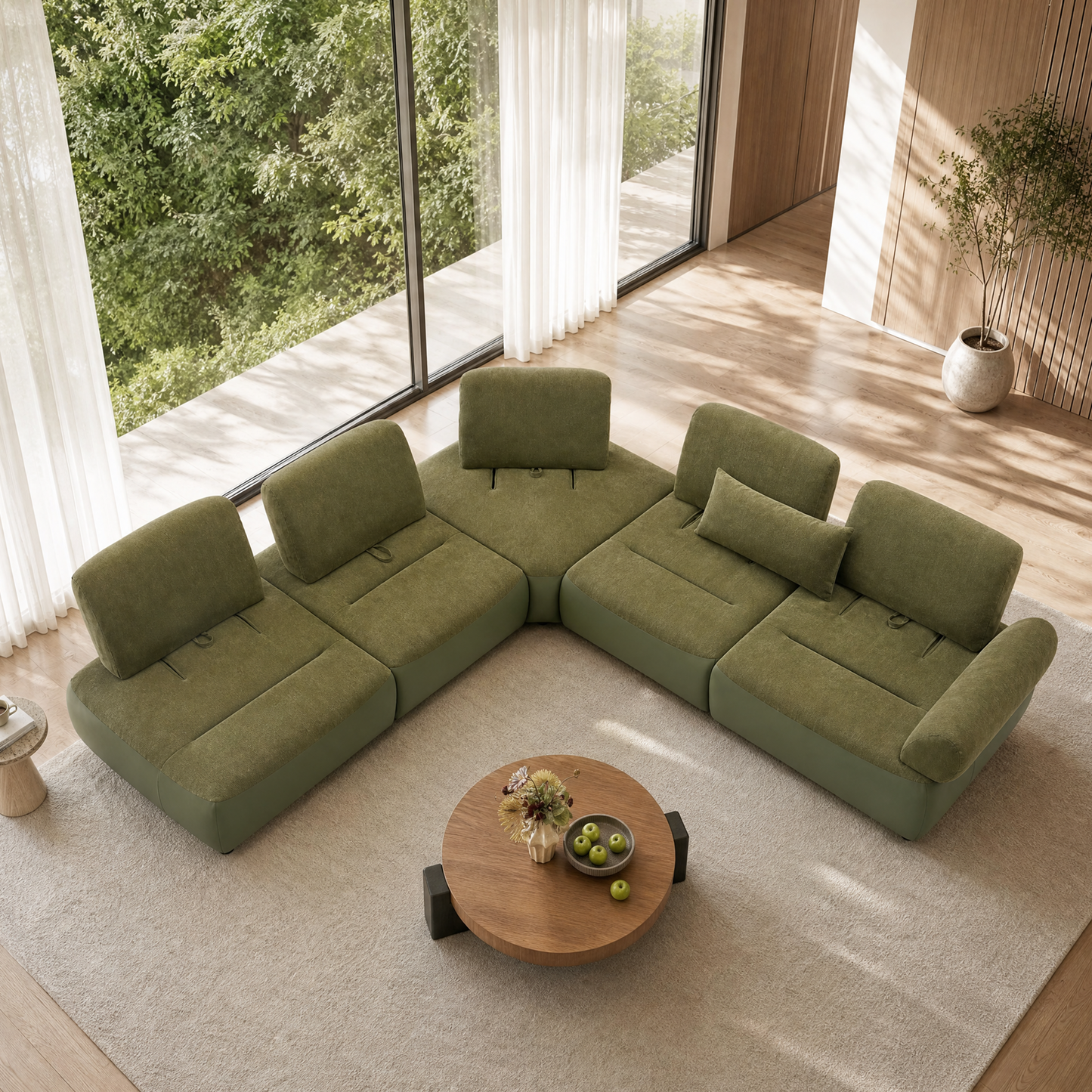 [Pre-Sale] 121" Modern 4-Seater Sectional Sofa with Left Chaise-Olive Green Chenille & Faux Leather Lounge Couch