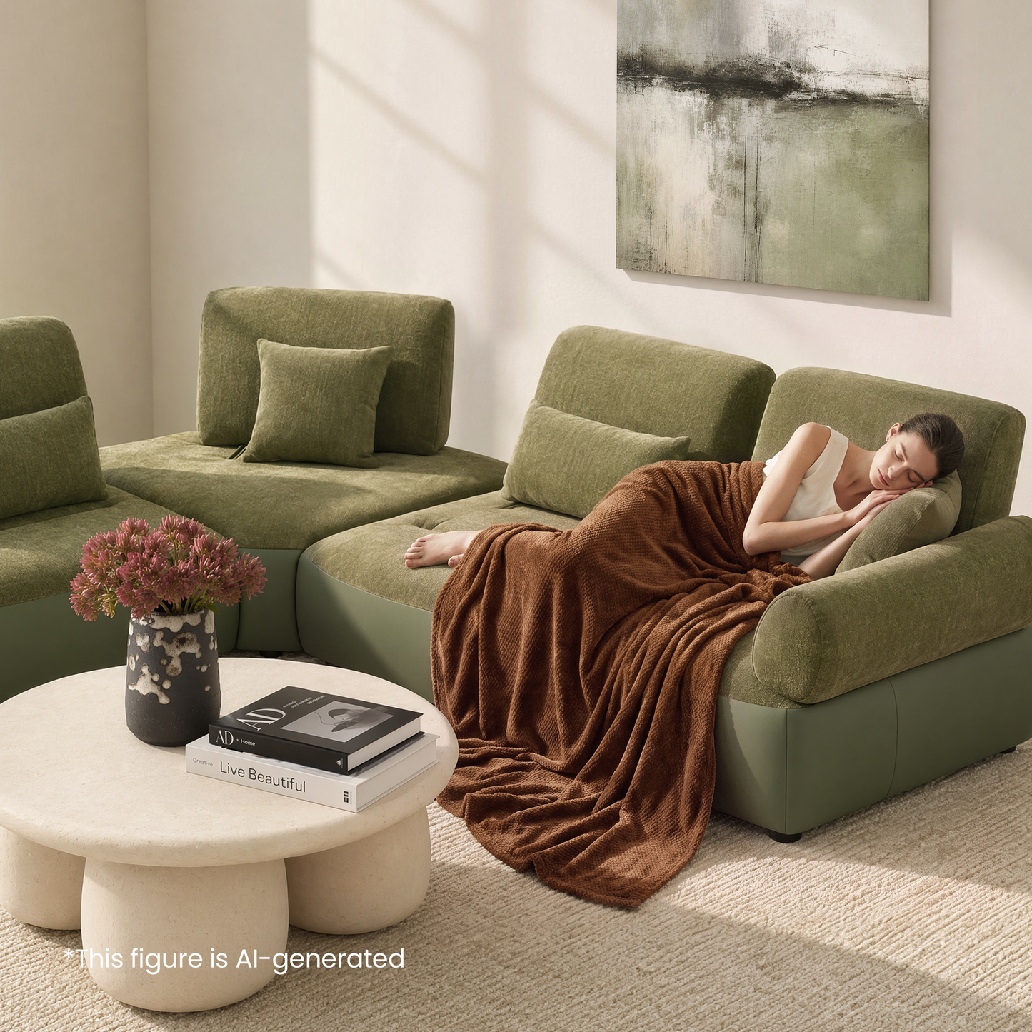 [Pre-Sale] 121" Modern 4-Seater Sectional Sofa with Left Chaise-Olive Green Chenille & Faux Leather Lounge Couch