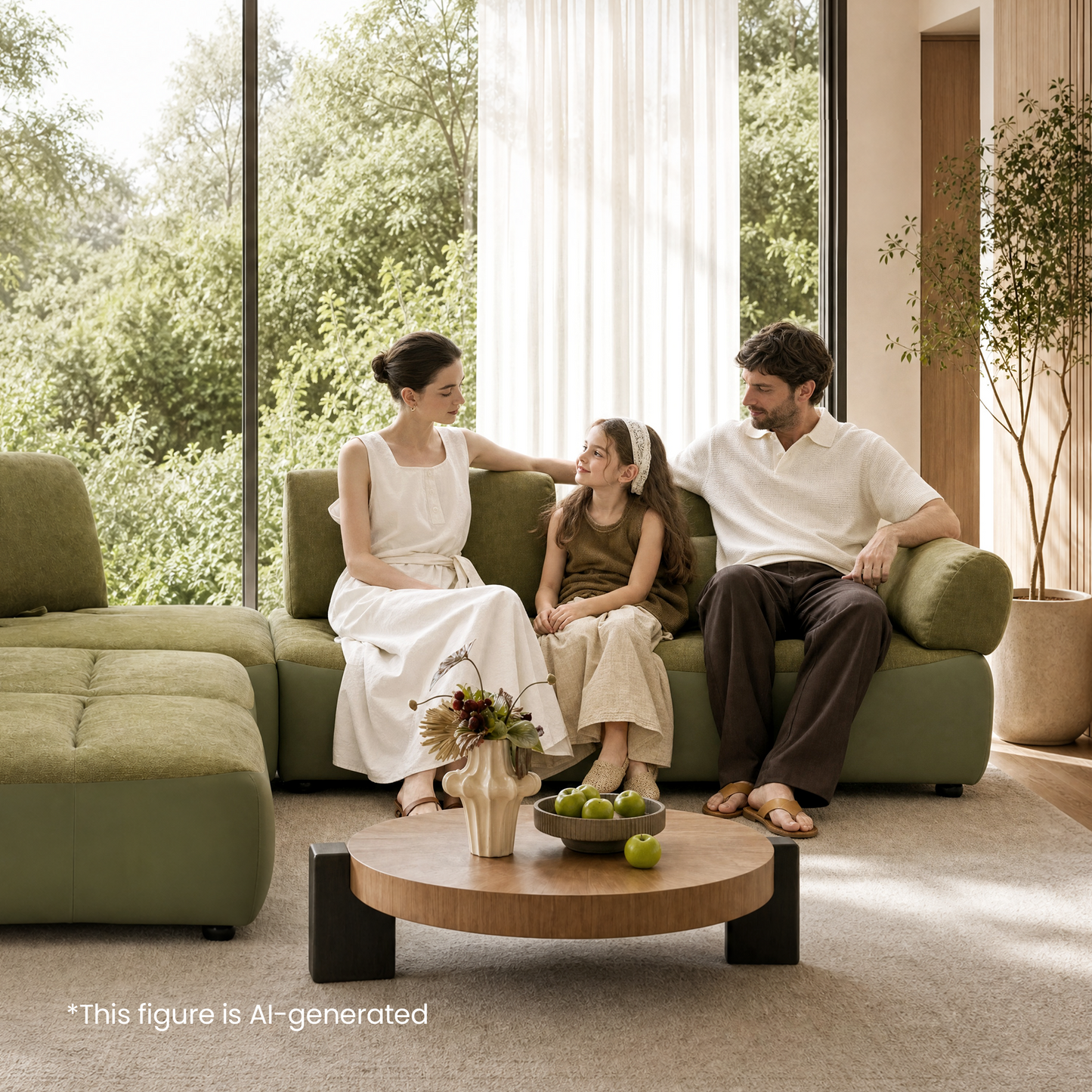 [Pre-Sale] 121" Modern 4-Seater Sectional Sofa with Left Chaise-Olive Green Chenille & Faux Leather Lounge Couch