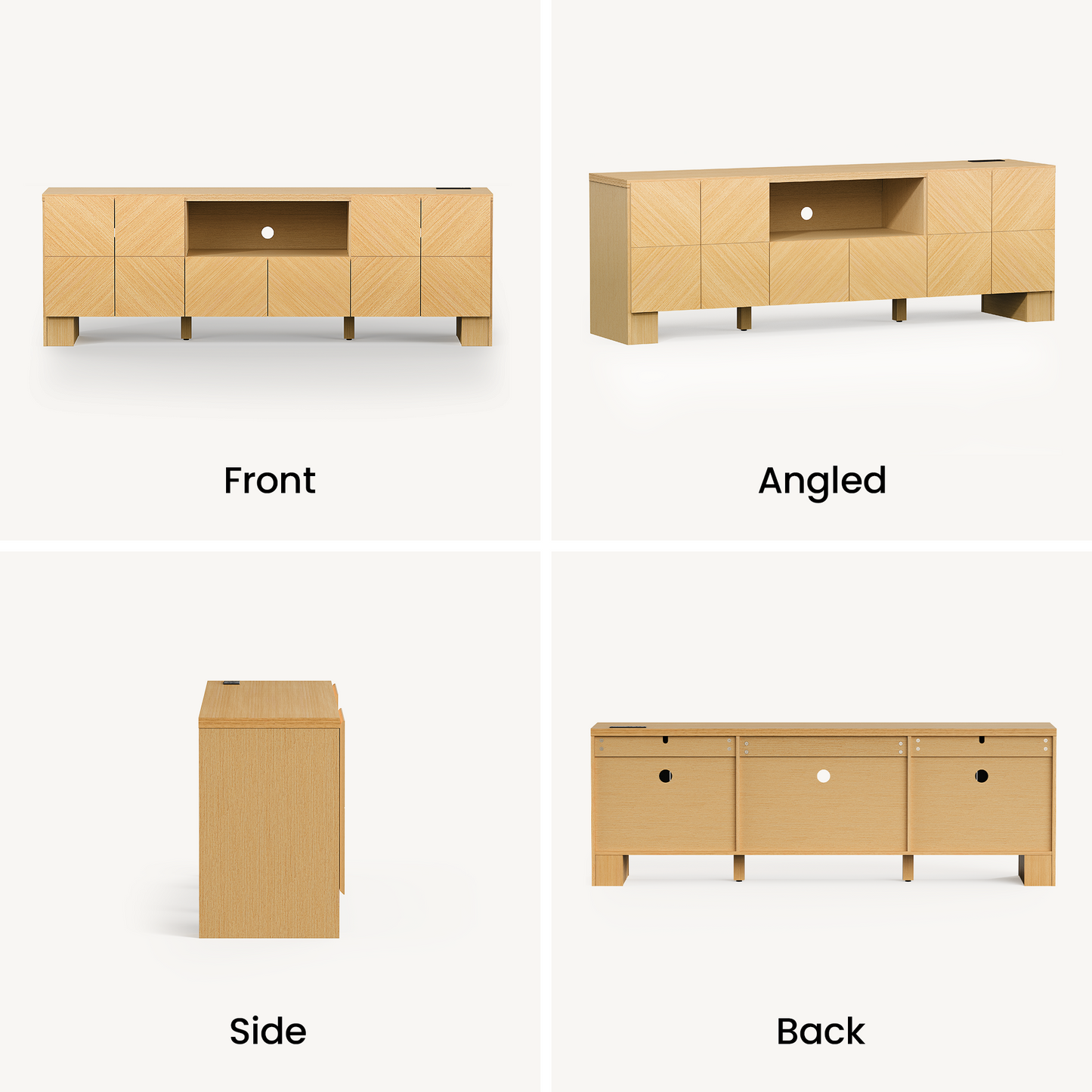 Galileo 70" Modern TV Stand with Outlet and Storage Cabinet,Natural Oak