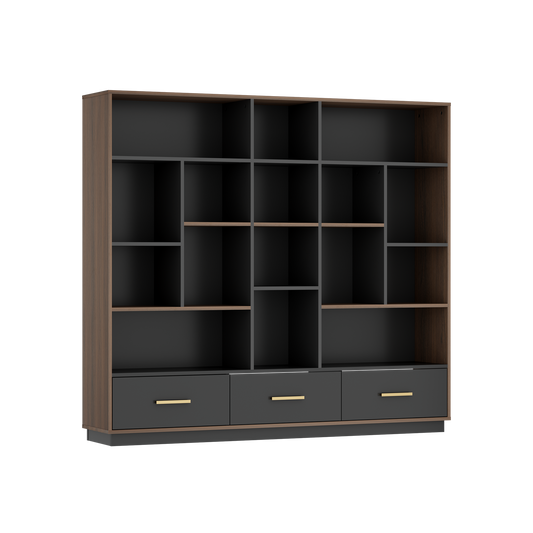 60" Bookshelf with Drawers, Black Walnut Cube Storage Organizer