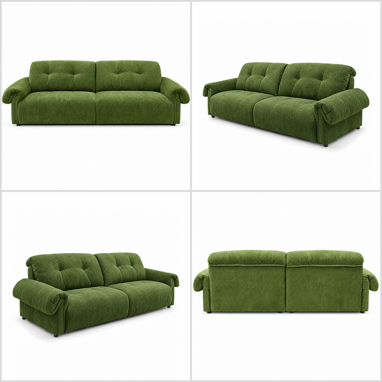 112.2" Cloud Sofa, Modern Italian Chenille Couch with Pillow Arms, Deep Seats & Down-Blend Cushions, Olive Green