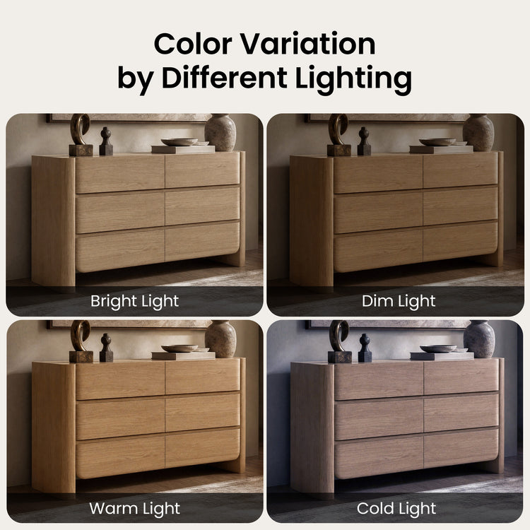 [Pre-Sale] 55 Inch 6 Drawer Curved Edge Dresser, Thick Rounded Side Panels