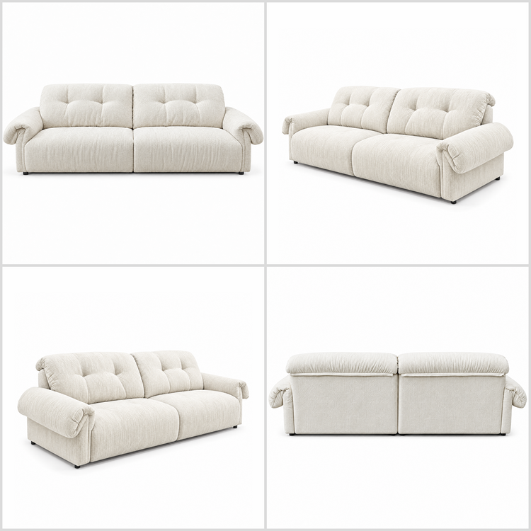 112.2" Cloud Sofa, Modern Italian Chenille Couch with Pillow Arms, Deep Seats & Down-Blend Cushions, Cream