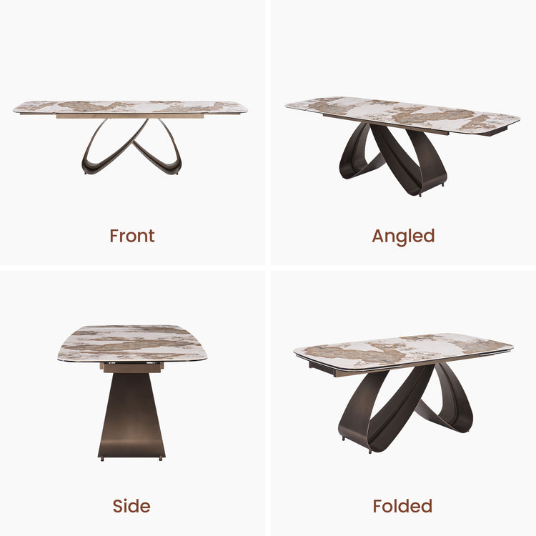 70.9"-102.4" Extendable Dining Table, Pandora Glossy Sintered Stone Modern Kitchen Table with Ribbon Loop Base