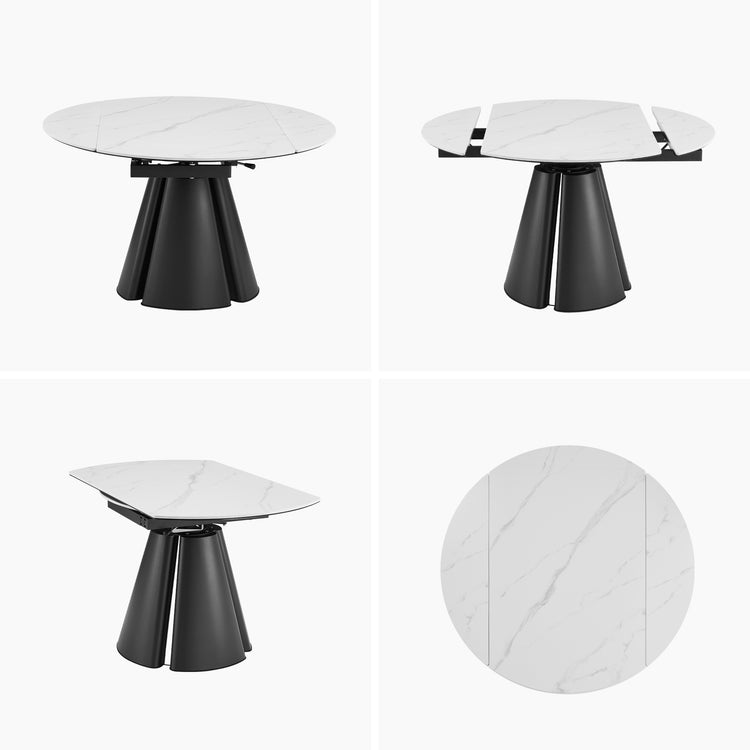 51.18" Round Extendable Dining Table, Modern Glossy Sintered Stone Kitchen Table