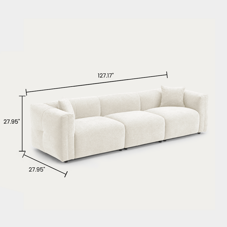 Beige Velvet 3-Seater Sofa | Modern Italian Modular Couch