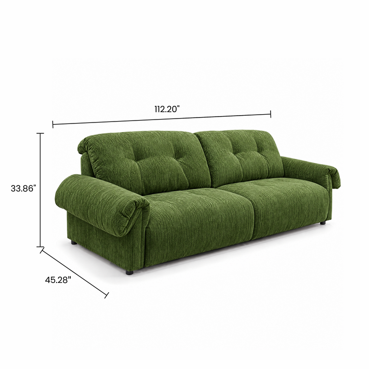 112.2" Cloud Sofa, Modern Italian Chenille Couch with Pillow Arms, Deep Seats & Down-Blend Cushions, Olive Green