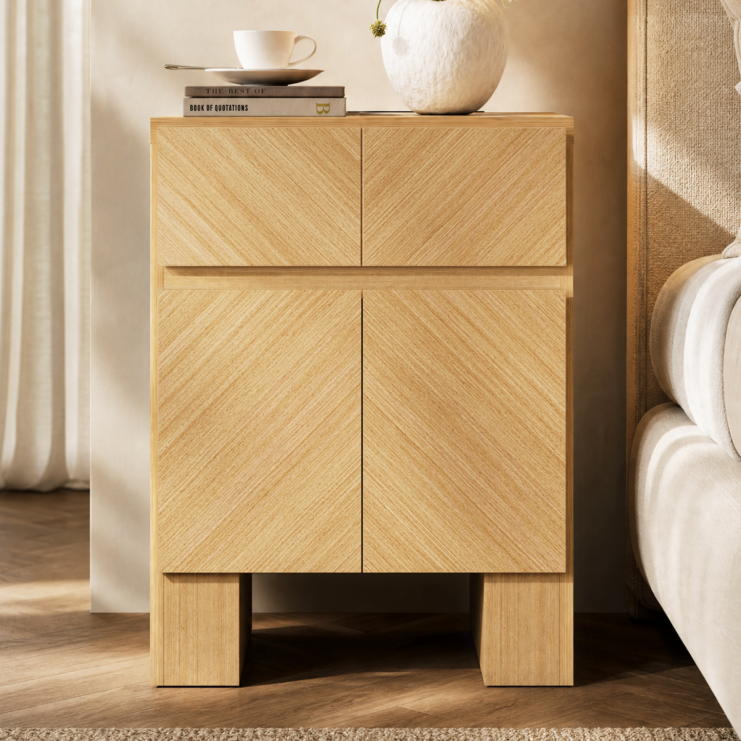 Galileo 23.5" Wood Night Stand with Charging Station Natural Oak