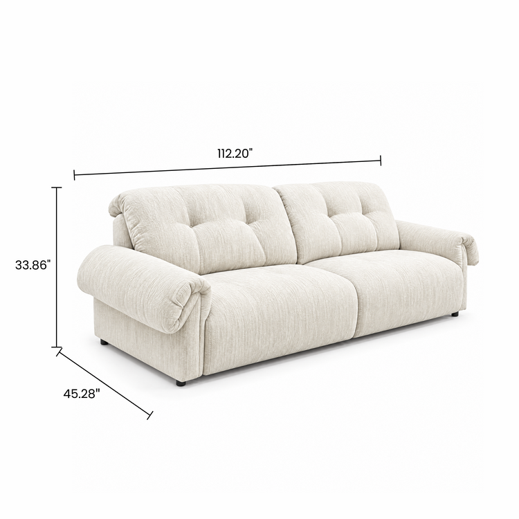 112.2" Cloud Sofa, Modern Italian Chenille Couch with Pillow Arms, Deep Seats & Down-Blend Cushions, Cream