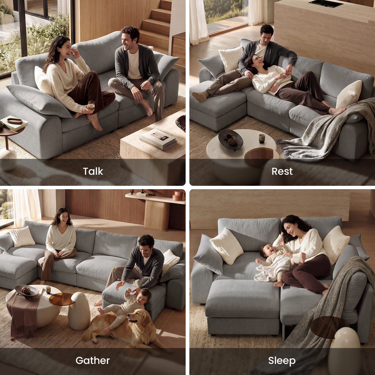 Rialto Modular Chenille U-Shape Sofa with Storage Ottoman,Gray