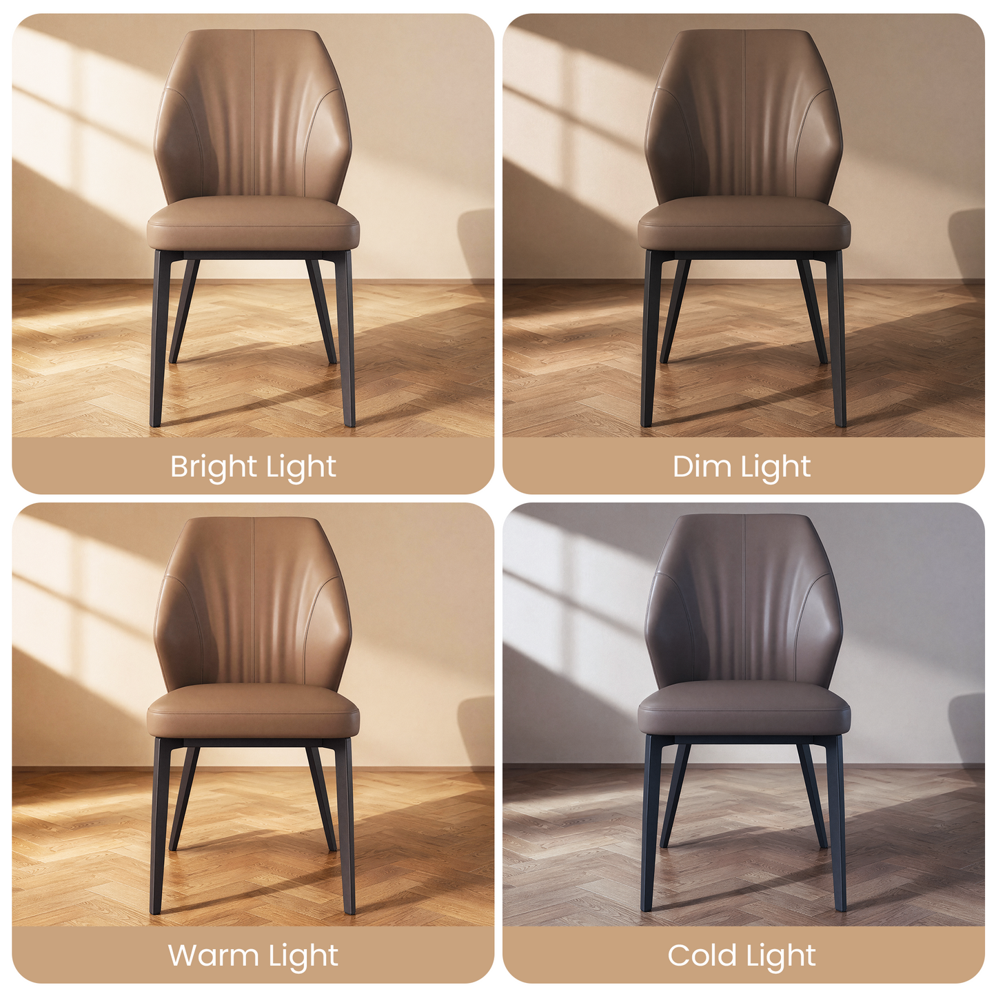 2-Pack Brown PU Leather Dining Chairs with Pleated Backrest