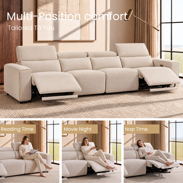 [Pre-Sale] 140" Modern Power Reclining Sofa, 4-Seater Fabric Motion Sofa with Electric Footrests & Lumbar Support