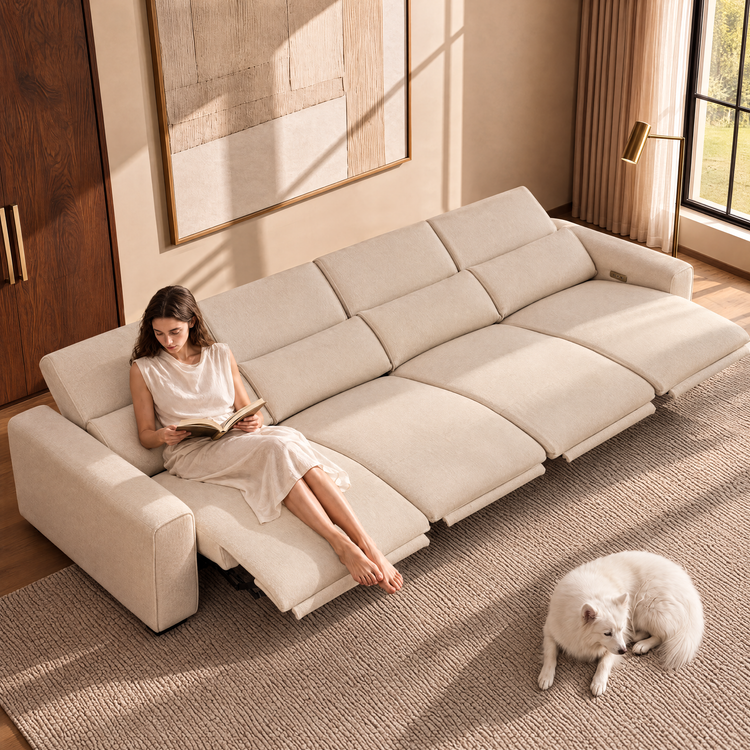 [Pre-Sale] 140" Modern Power Reclining Sofa, 4-Seater Fabric Motion Sofa with Electric Footrests & Lumbar Support