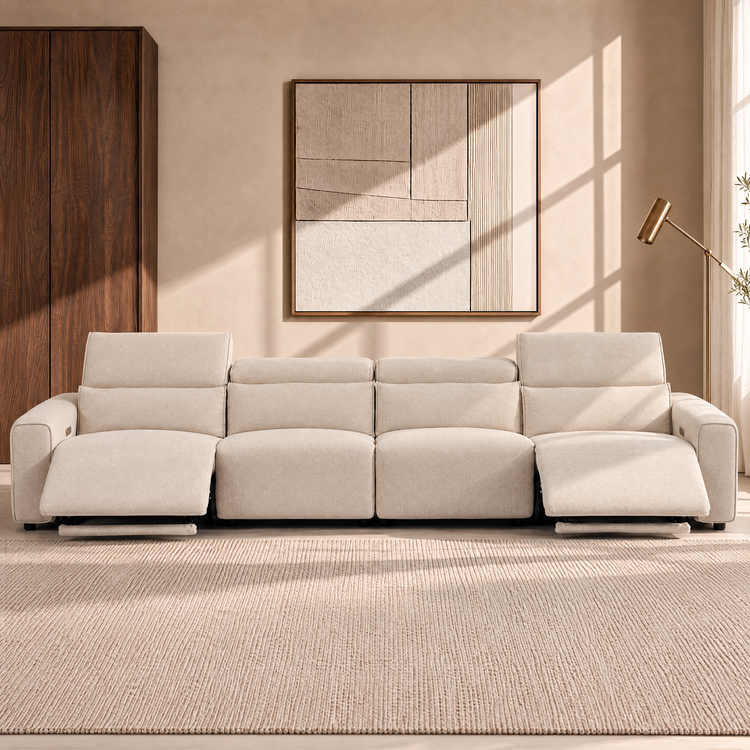 [Pre-Sale] 140" Modern Power Reclining Sofa, 4-Seater Fabric Motion Sofa with Electric Footrests & Lumbar Support