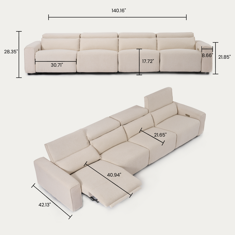 [Pre-Sale] 140" Modern Power Reclining Sofa, 4-Seater Fabric Motion Sofa with Electric Footrests & Lumbar Support