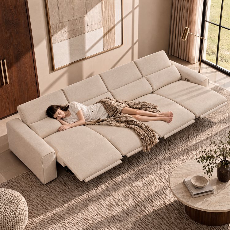 [Pre-Sale] 140" Modern Power Reclining Sofa, 4-Seater Fabric Motion Sofa with Electric Footrests & Lumbar Support