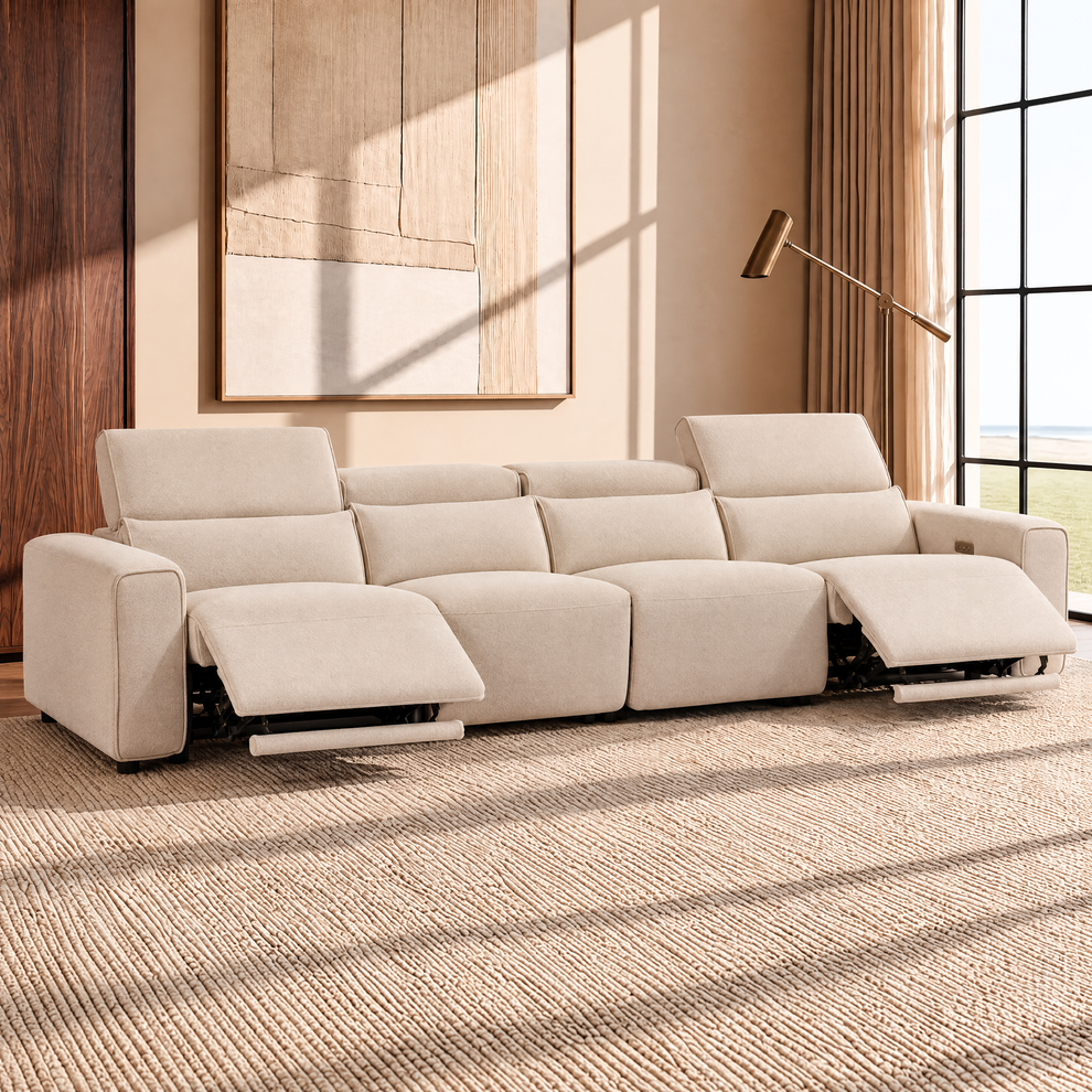 [Pre-Sale] 140" Modern Power Reclining Sofa, 4-Seater Fabric Motion Sofa with Electric Footrests & Lumbar Support
