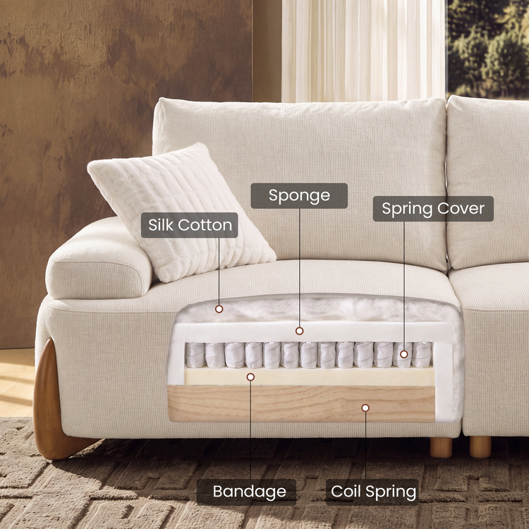 [Preventa] Sofá modular grande en forma de U de chenilla de 146" en beige, asiento profundo con patas de nogal - Clavea