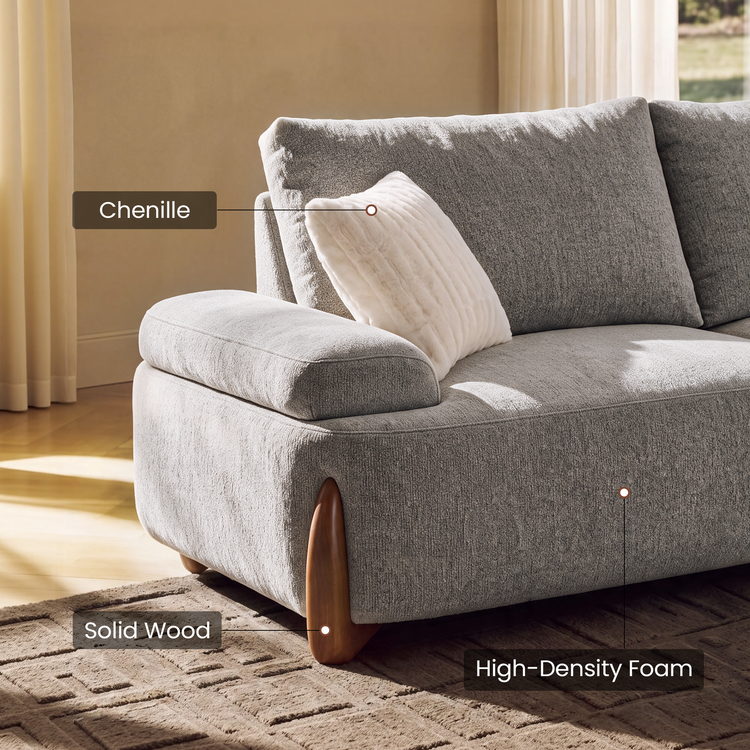 [Pre-Sale] 146" Grand Modular Chenille U-Shape Sectional in Grey, Deep Seating with Walnut Legs - Clavea