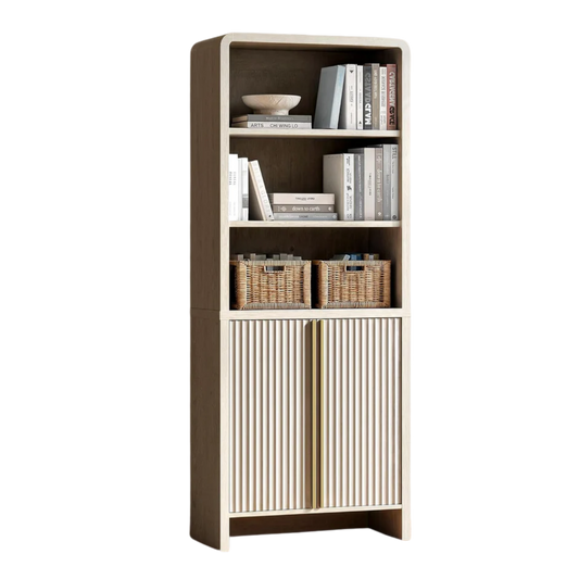 Caly 74.1" Fluted Tall Bookcase with Doors, 6 Tier Bookshelf