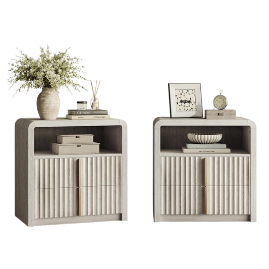 Caly 23.6" Fluted Nightstand Bedside Table Curve Profile 2Pcs