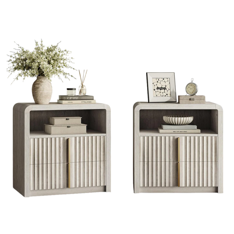 Caly 23.6" White Alder Finish Fluted Curve Nightstand-2Pcs