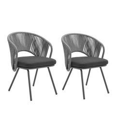 Two gray rope-style dining chairs shown together