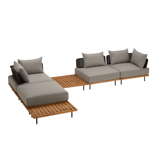 150.6"  Outdoor Teak Lattice Modular Sectional Sofa Set,  Patio Conversation Sofa