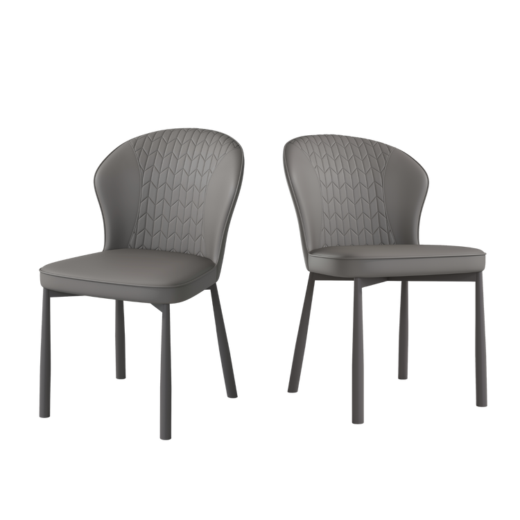2 Pack Modern Grey Wingback PVC Dining Chairs
