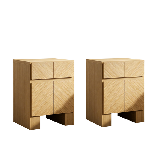 Galileo 23.5" Wood Night Stand with Charging Station Natural Oak, Set of 2