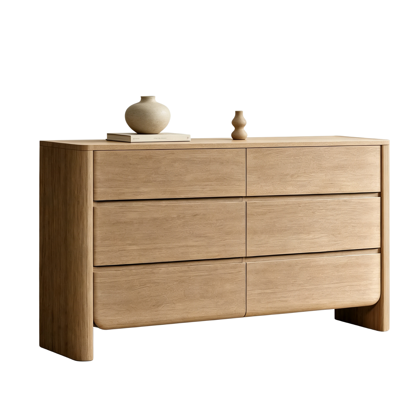 55" 6 Drawer Dresser Thick Rounded Side Panels Drawers