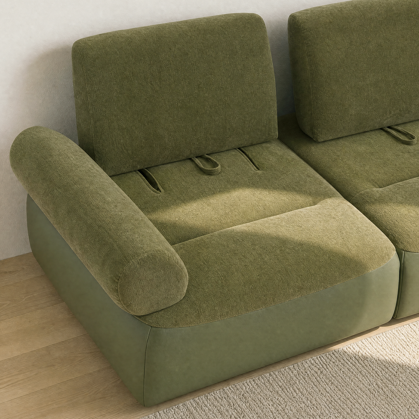 [Pre-Sale] 152-Inch Extra-Wide Modern 4-Seater Deep-Seat Sofa - Olive Green Chenille and Faux Leather
