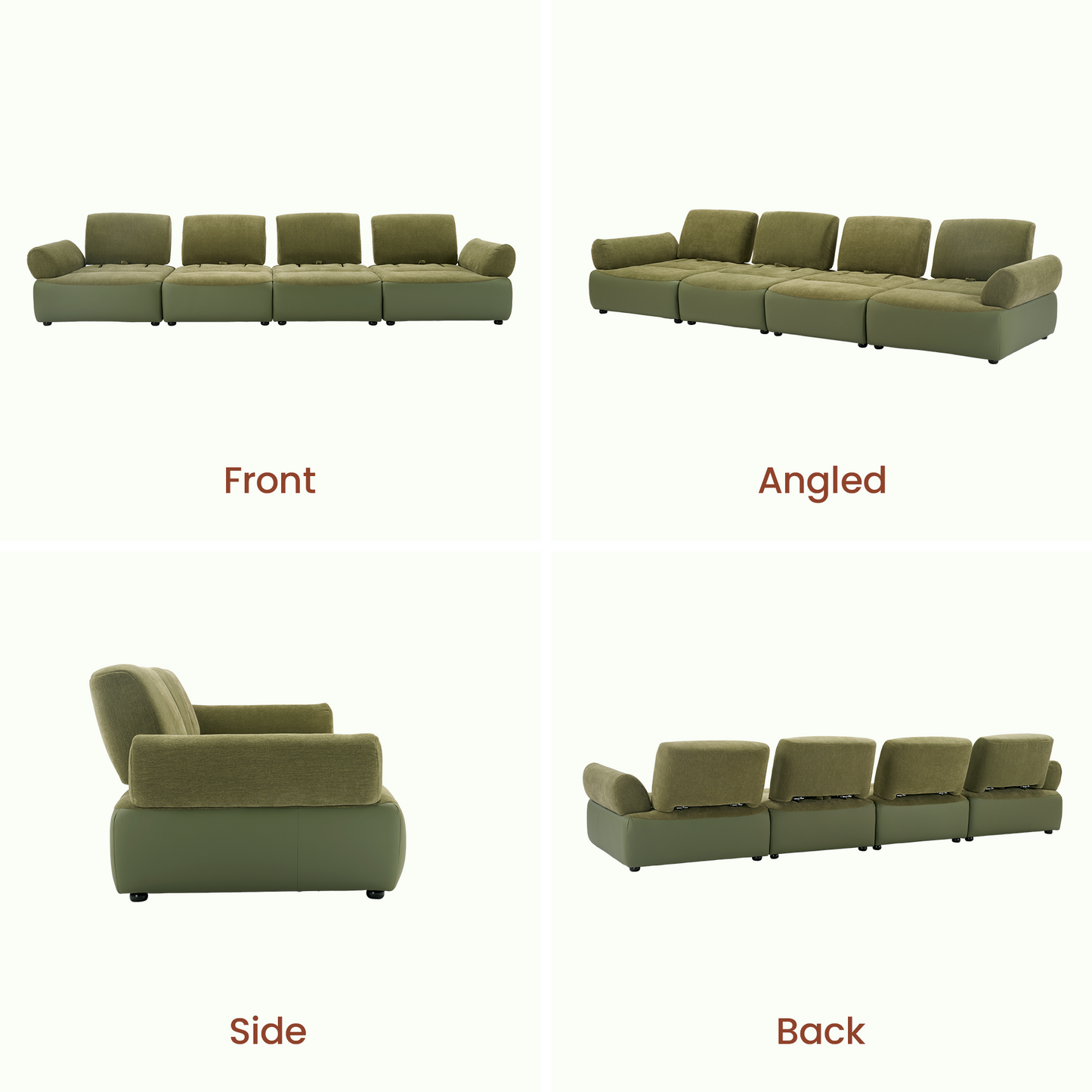 [Pre-Sale] 152-Inch Extra-Wide Modern 4-Seater Deep-Seat Sofa - Olive Green Chenille and Faux Leather