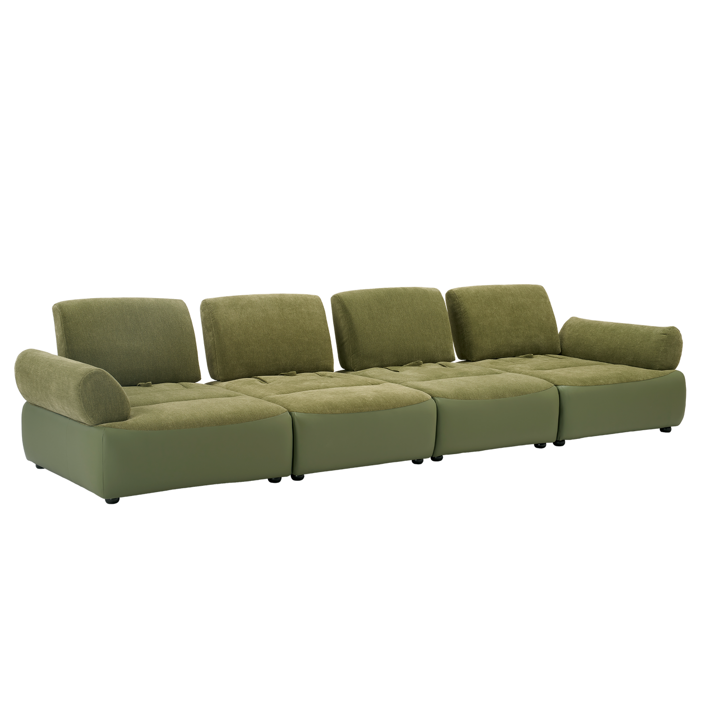 [Pre-Sale] 152-Inch Extra-Wide Modern 4-Seater Deep-Seat Sofa - Olive Green Chenille and Faux Leather