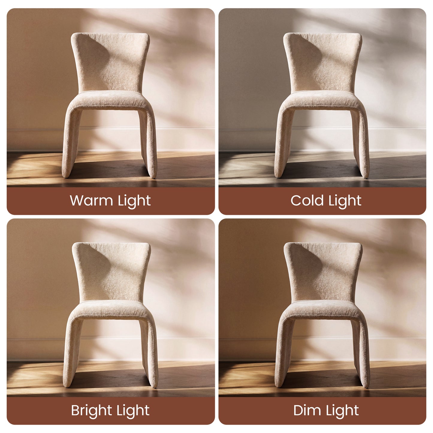 U Base Chenille Dining Chairs Set of 2,Light Coffee