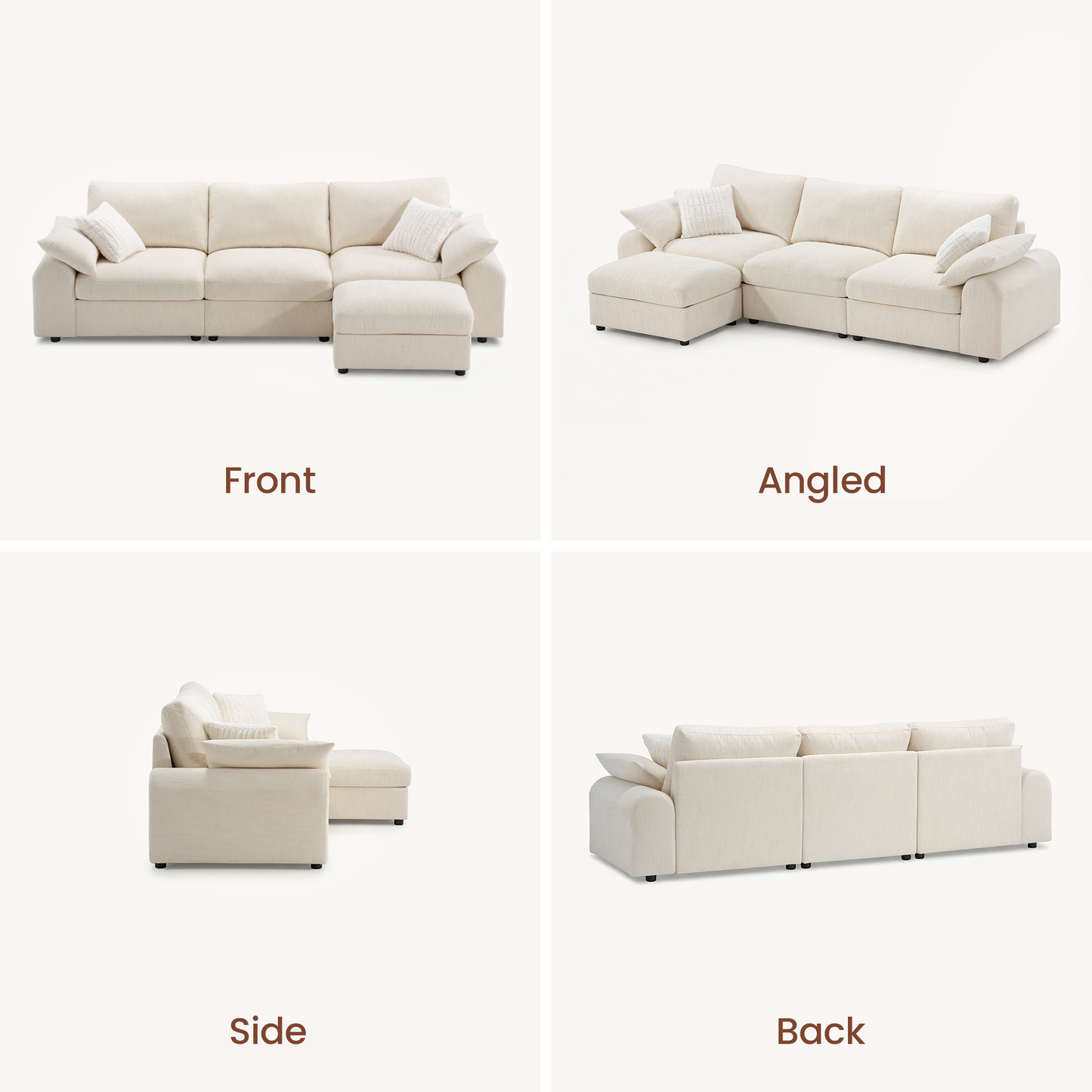 Rialto Modular Chenille L-Shape Sofa with Storage Ottoman,Beige