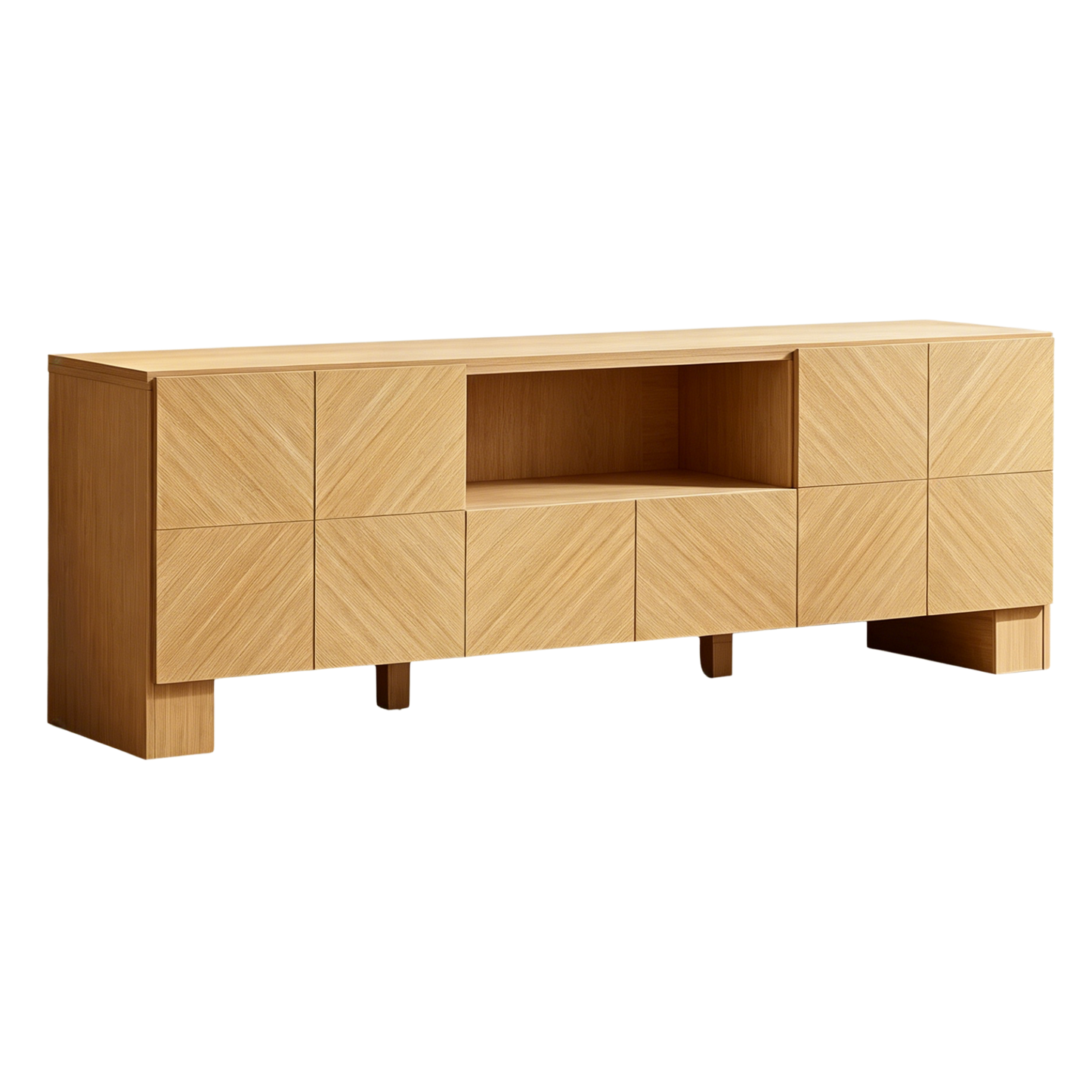 Galileo 70" Modern TV Stand with Outlet and Storage Cabinet,Natural Oak