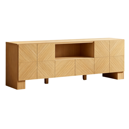 Galileo 70" Modern TV Stand with Outlet and Storage Cabinet,Natural Oak