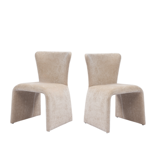 U Base Chenille Dining Chairs Set of 2,Light Coffee