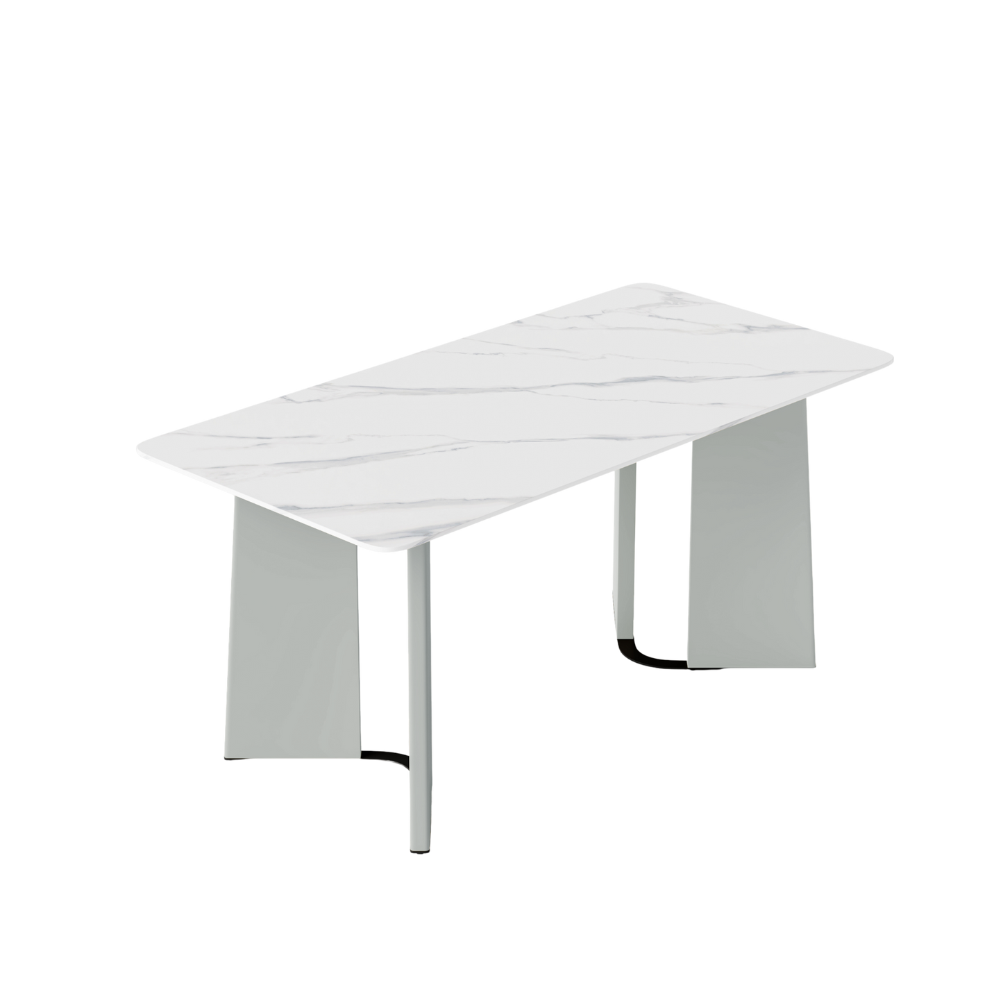[Pre-Sale] 70" Glossy Sintered Stone Table, Geometric Steel Base for 6-8