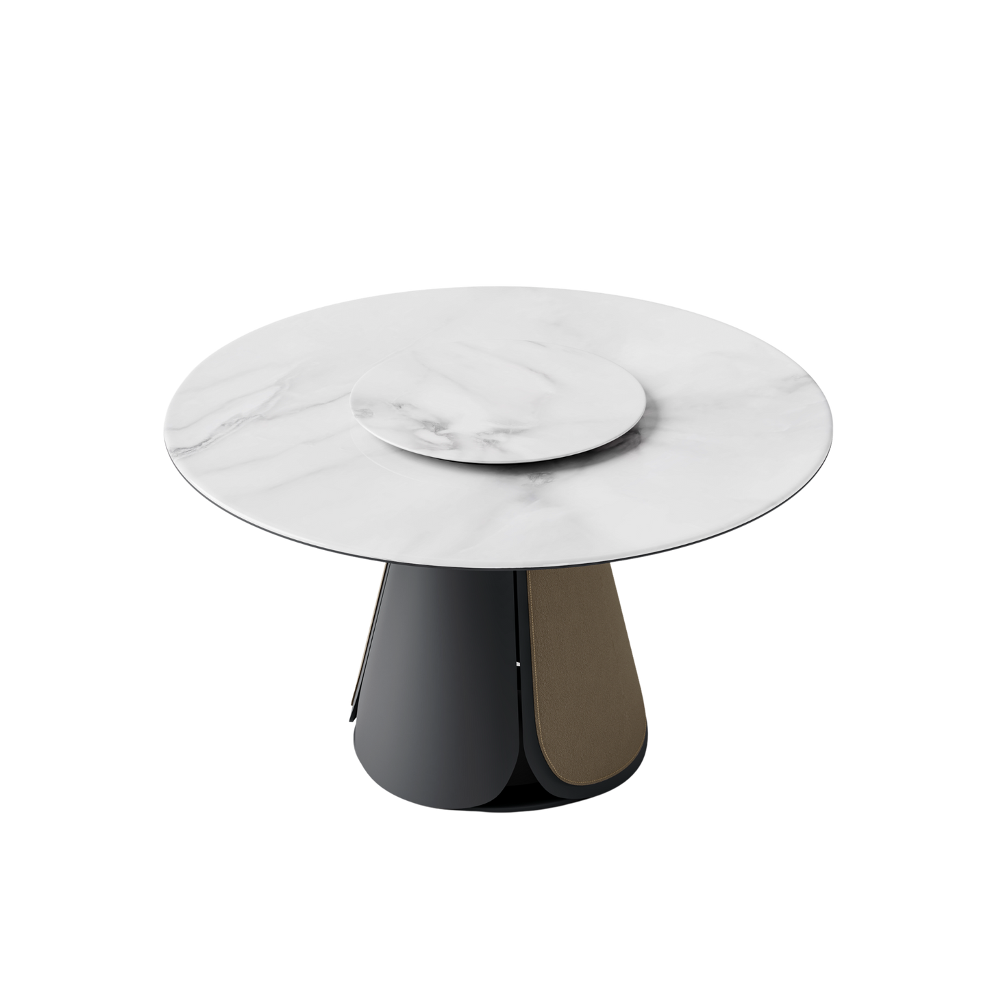 [Pre-Sale] 53" Round Marble-Pattern Glass Table with Lazy Susan & Petal Base