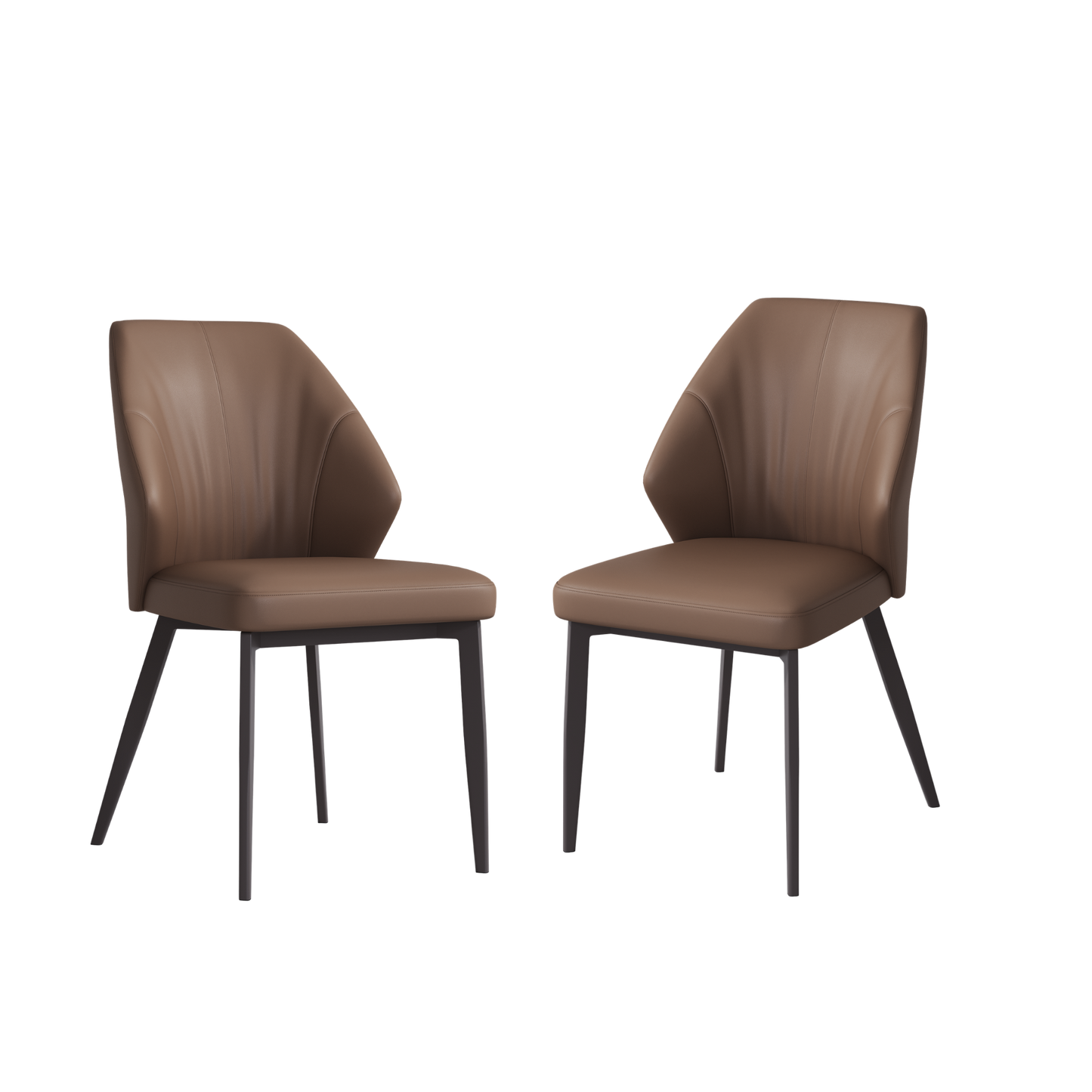 2-Pack Brown PU Leather Dining Chairs with Pleated Backrest