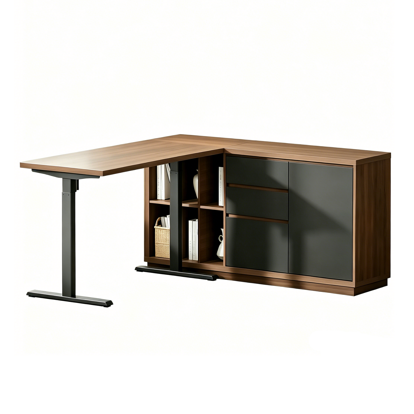 47" Electric Standing Desk with 74.6" Tall Bookcase