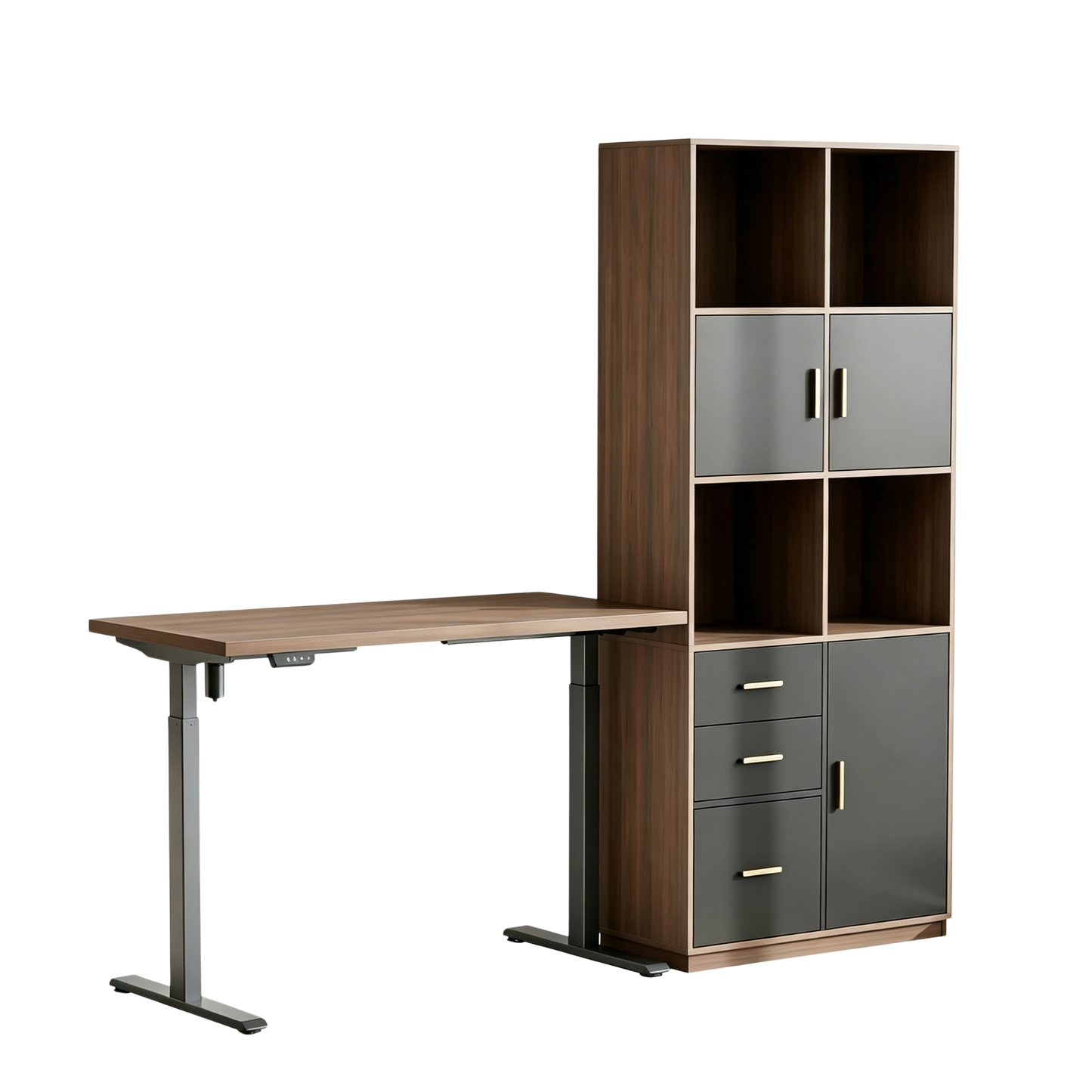 47" Electric Standing Desk with Tall Storage Cabinet, Black Walnut